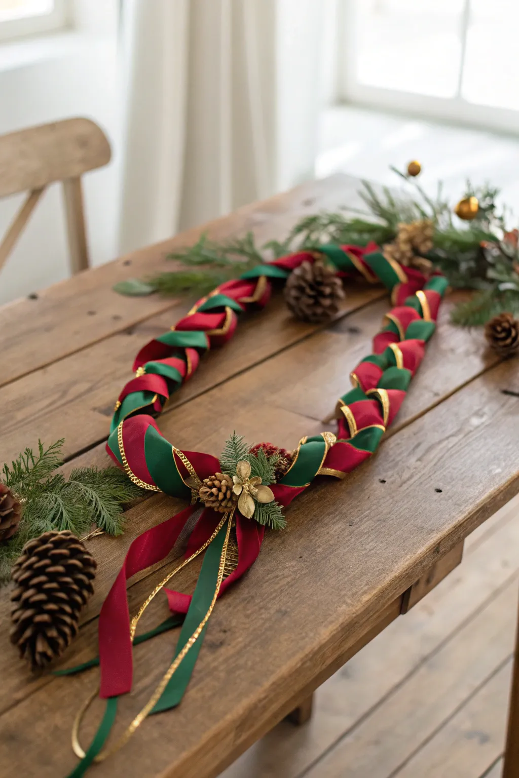 Celebrate the season with a handcrafted ribbon lei that adds a touch of festive charm to any occasion.