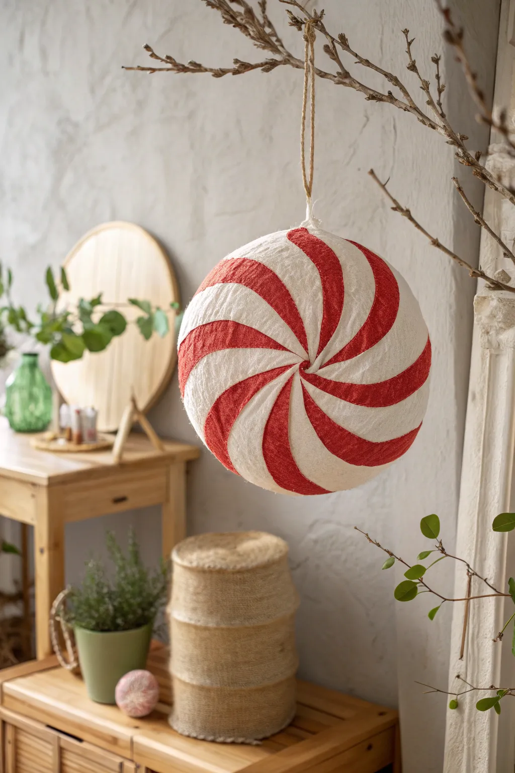 Add a swirl of festive charm with a peppermint pinata centerpiece!