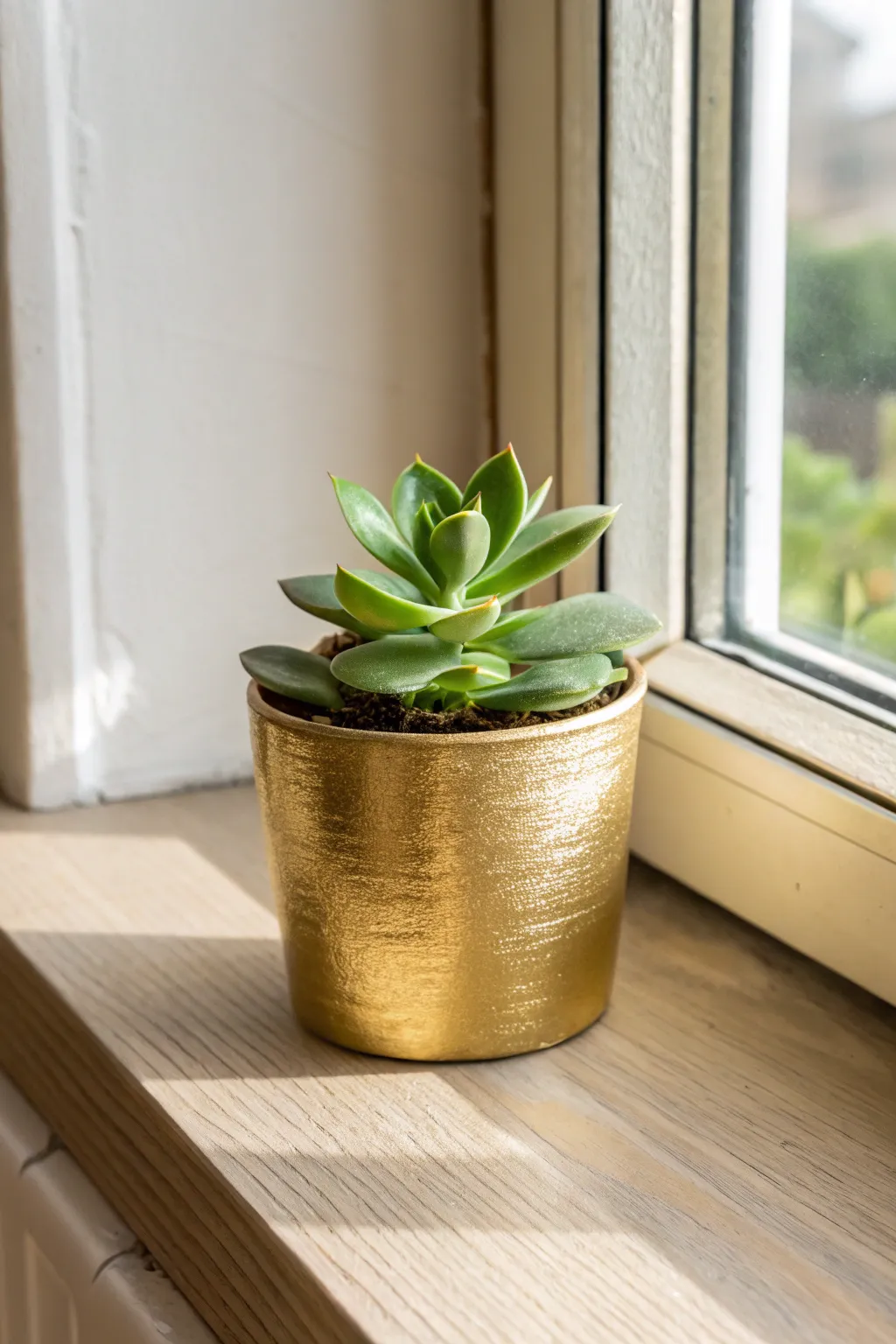 Bring a touch of elegance to your space with these gilded succulent pots – a perfect harmony of simplicity and natural beauty.