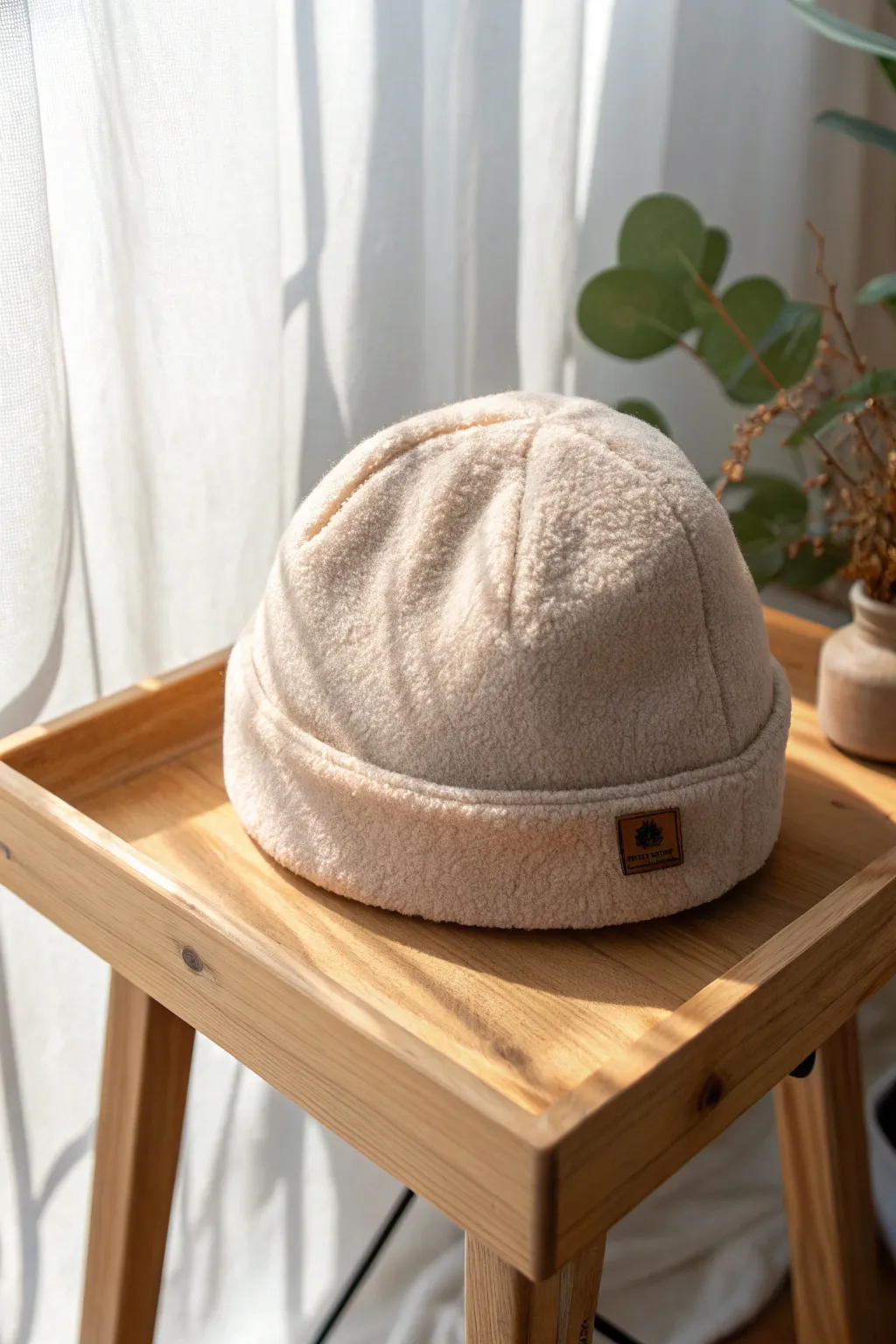 Cozy up in style with this handmade fleece hat – the perfect blend of Scandinavian minimalism and boho charm.