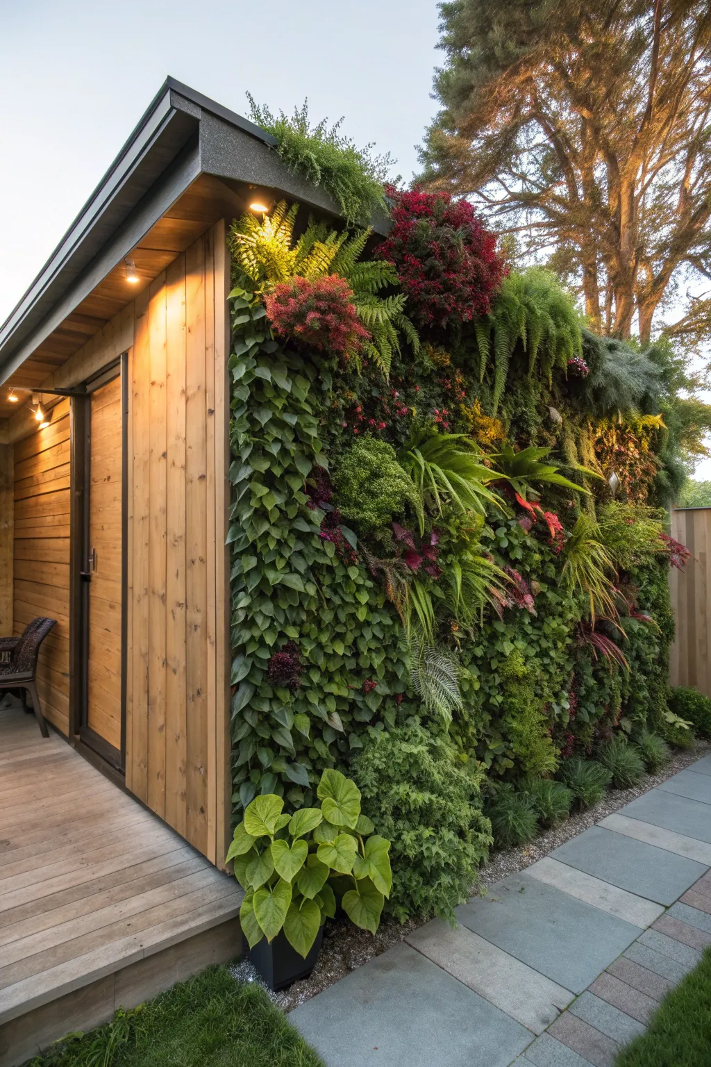 Elevate your garden shed with a dynamic living green wall—where craftsmanship meets nature.