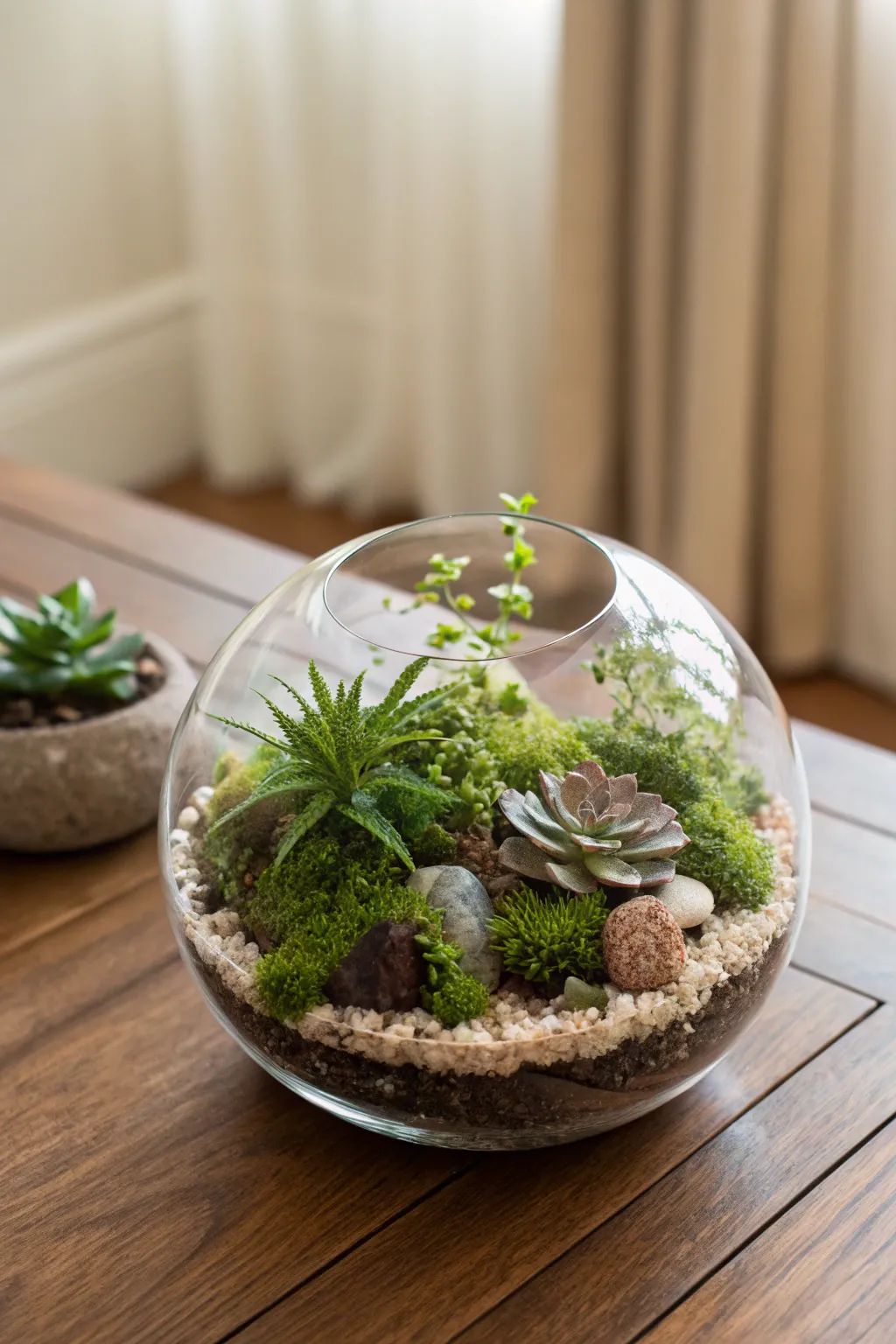 Bring a touch of nature into your home with this charming miniature terrarium.