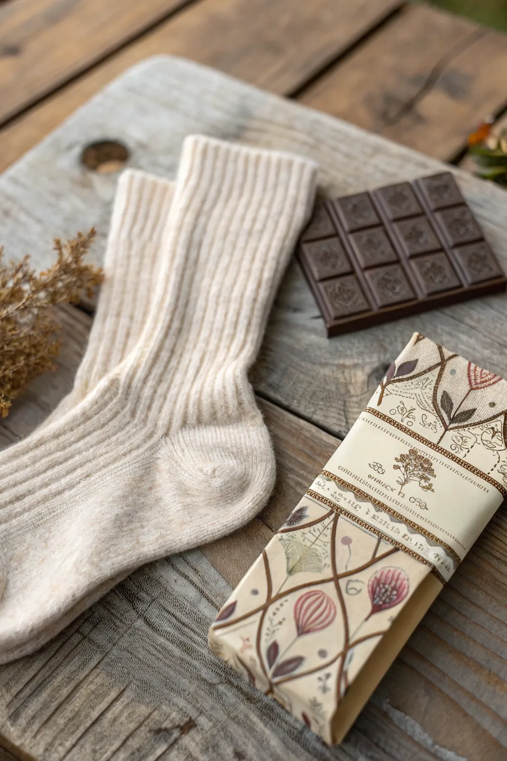 Indulge in warmth and sweetness with our Sock and Chocolate Bundle, a perfect gift for the soul.