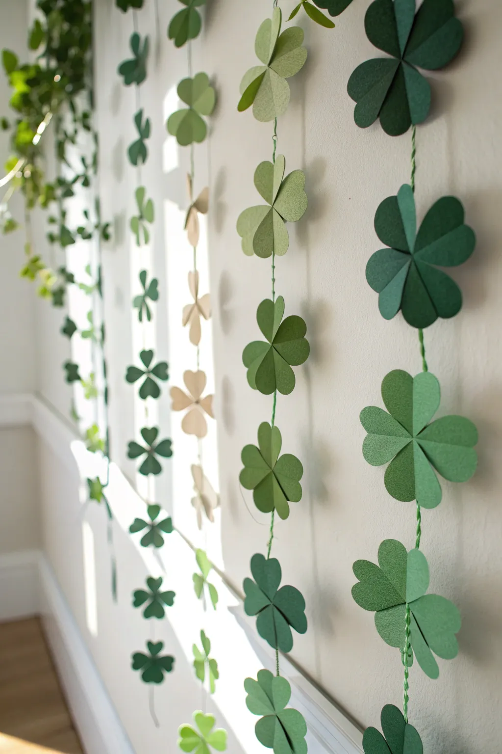 Celebrate St. Patrick's Day with a touch of elegance—handcrafted shamrock garland to brighten your home.
