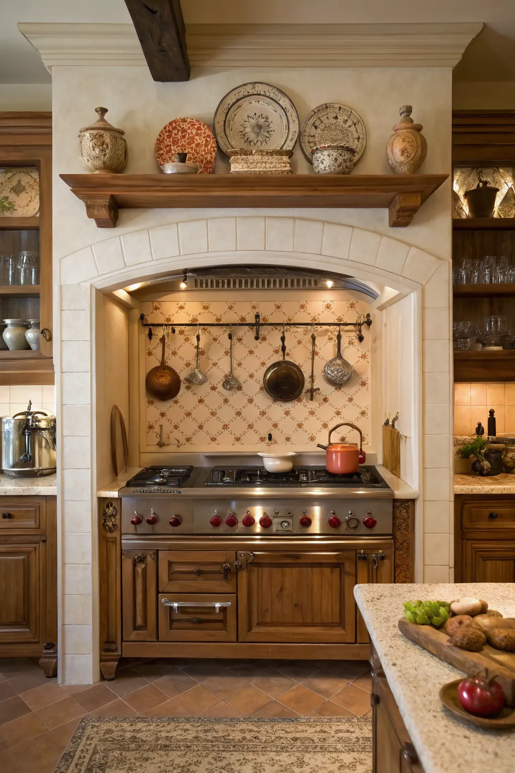 A personalized stove alcove transformed into a culinary nook, tailored to cooking preferences.