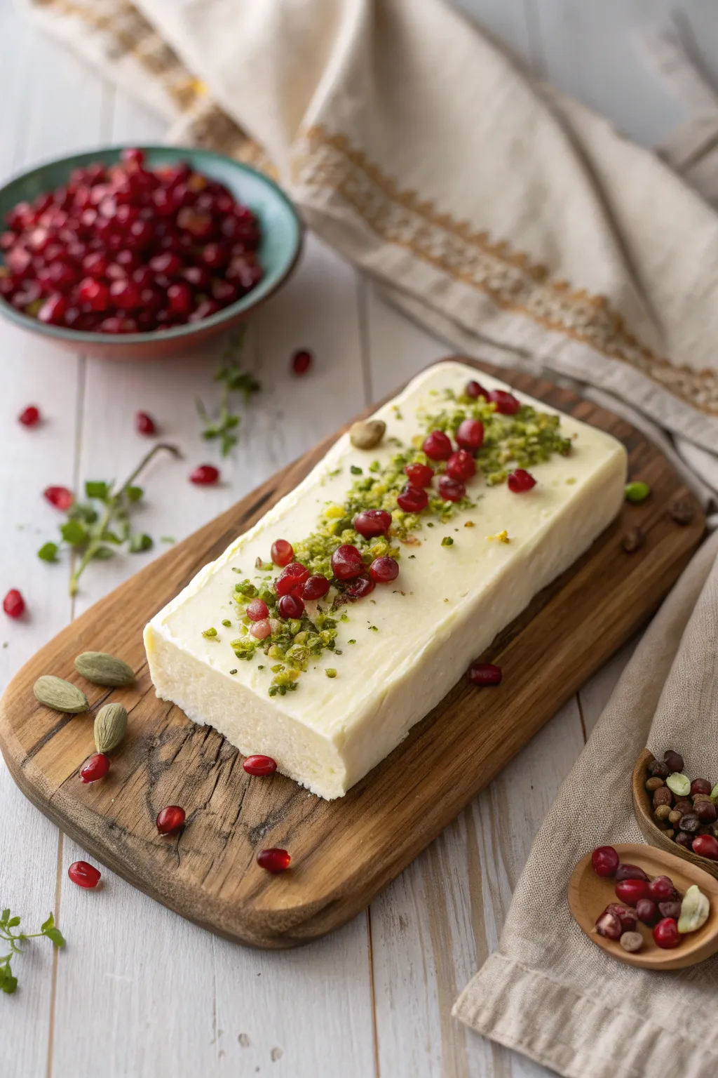 Elevate your table with a touch of elegance: Pomegranate and Pistachio Butter Board.