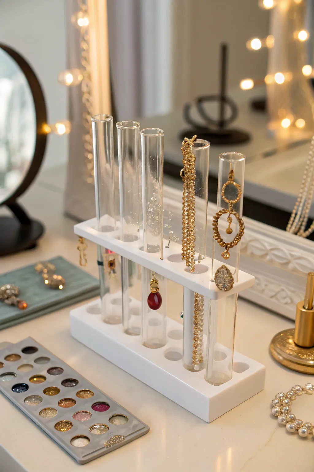 Elegant test tube jewelry holders keep your accessories organized and on display.