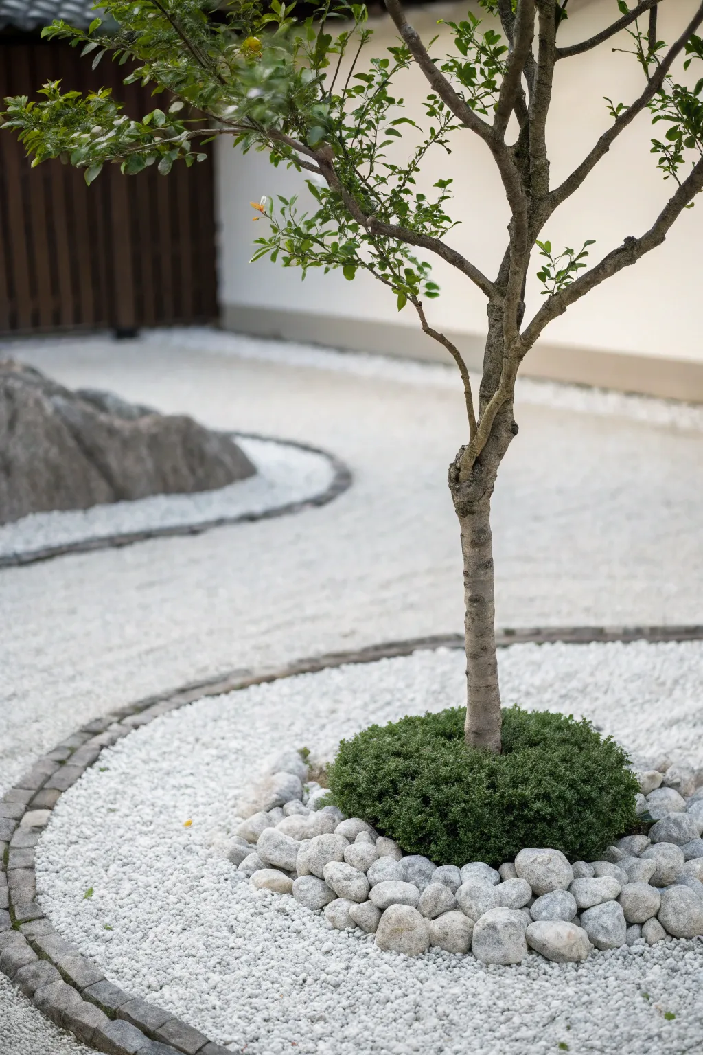Embrace modern elegance with a minimalist gravel tree ring, where simplicity meets natural beauty.