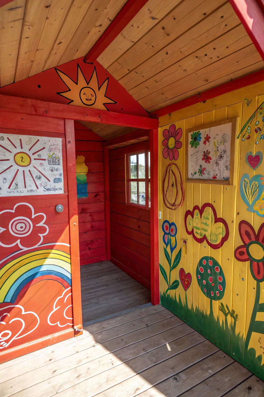 Unleash creativity: A handcrafted playhouse bursting with bold colors and personal art touches.
