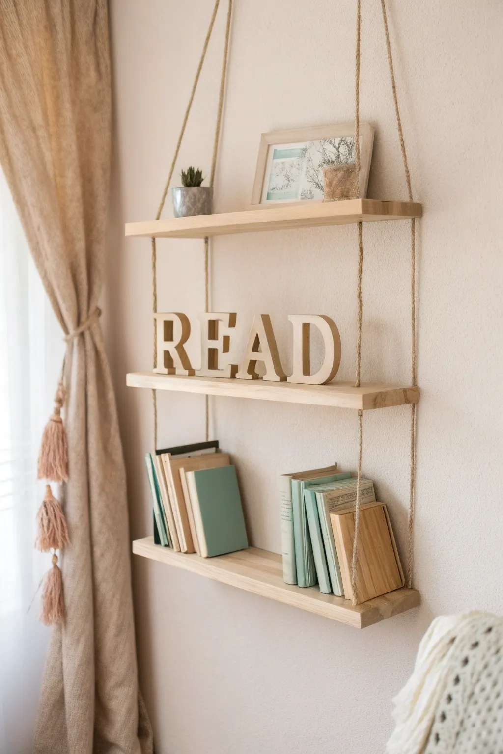 Elevate your space with stylish floating typography shelves—where words become art and functionality meets design. #TypographyDecor #ScandiBoho