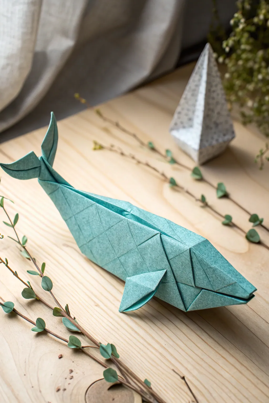 Dive into the art of origami with this serene and sophisticated paper whale, a perfect blend of simplicity and elegance.