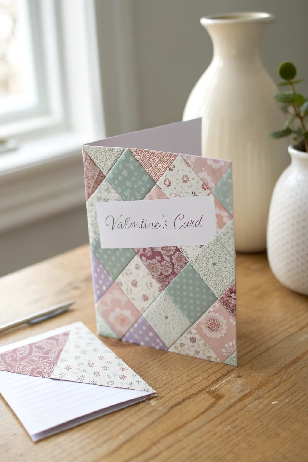 Craft love with simplicity and elegance: a DIY patchwork Valentine's card that's as unique as your affection.