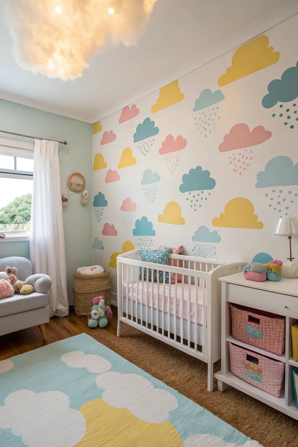 Soften your nursery with pastel cloud decals.