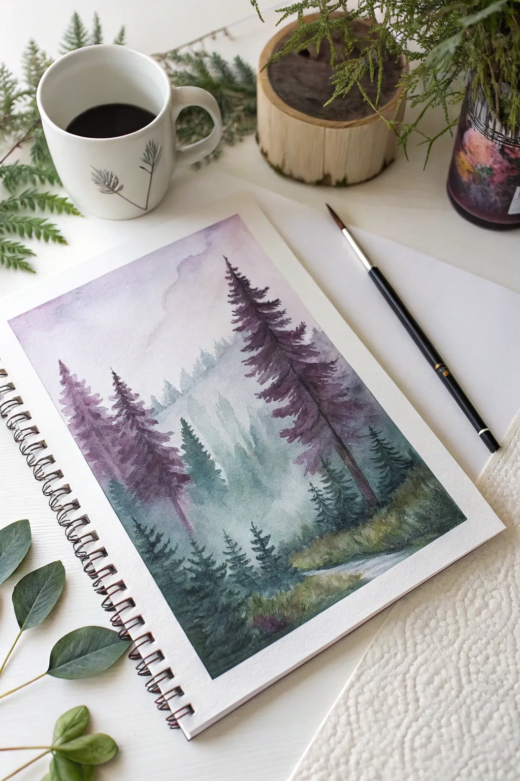 Step into an otherworldly forest, where greens and purples dance in mystical harmony. 🌿✨ #WatercolorMagic #ScandiBoho