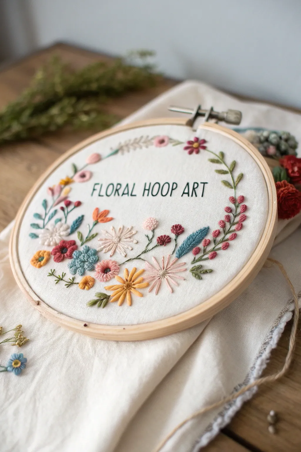 Add a touch of elegance to your space with handcrafted embroidered hoop art. Perfect for those who appreciate simplicity and natural beauty.