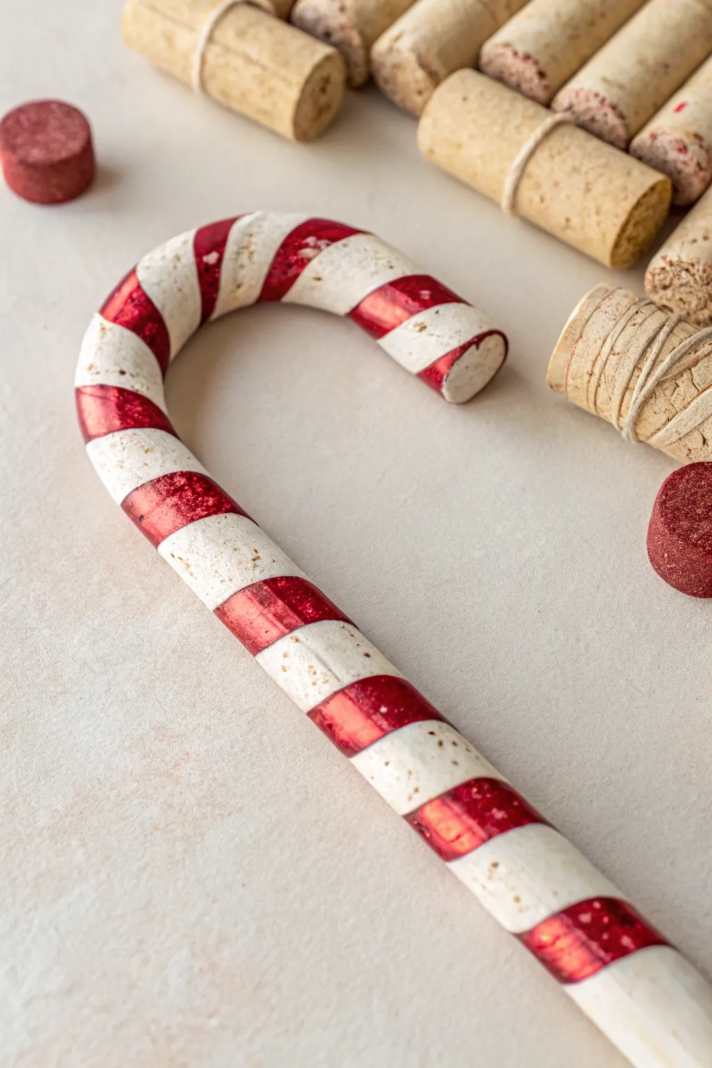 Transform wine corks into charming candy cane ornaments for a touch of rustic elegance.