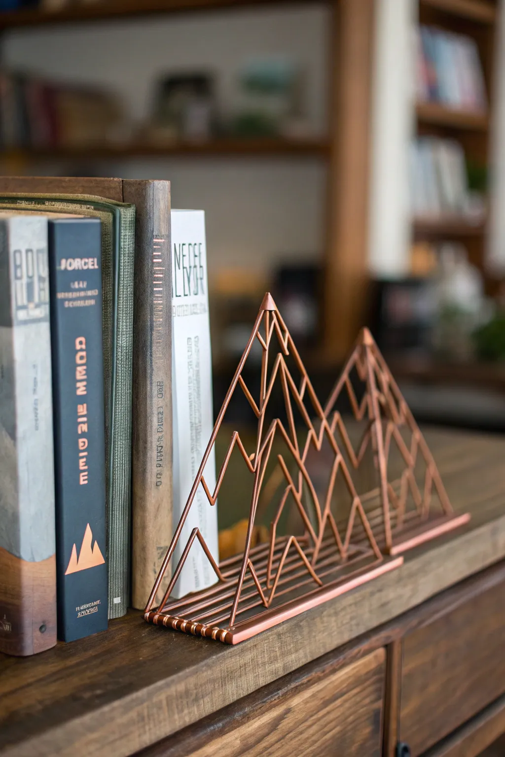 Elevate your bookshelf with these adventurous wire mountain bookends, where craftsmanship meets imagination.
