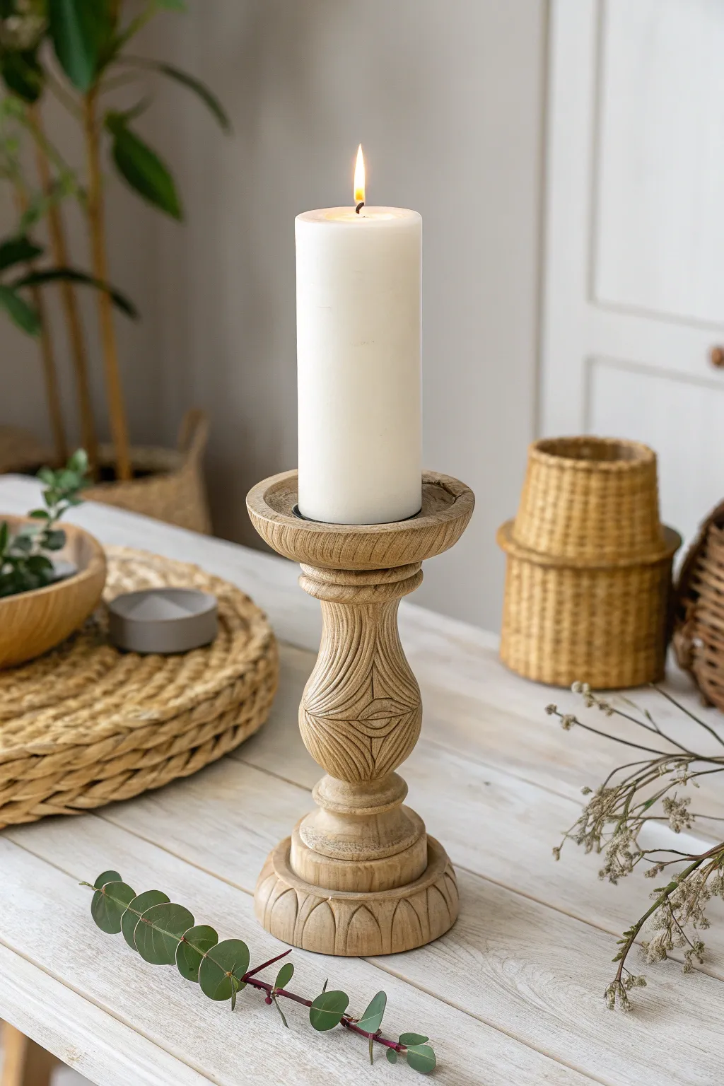 Illuminate your space with the natural charm of handcrafted wooden candle holders.