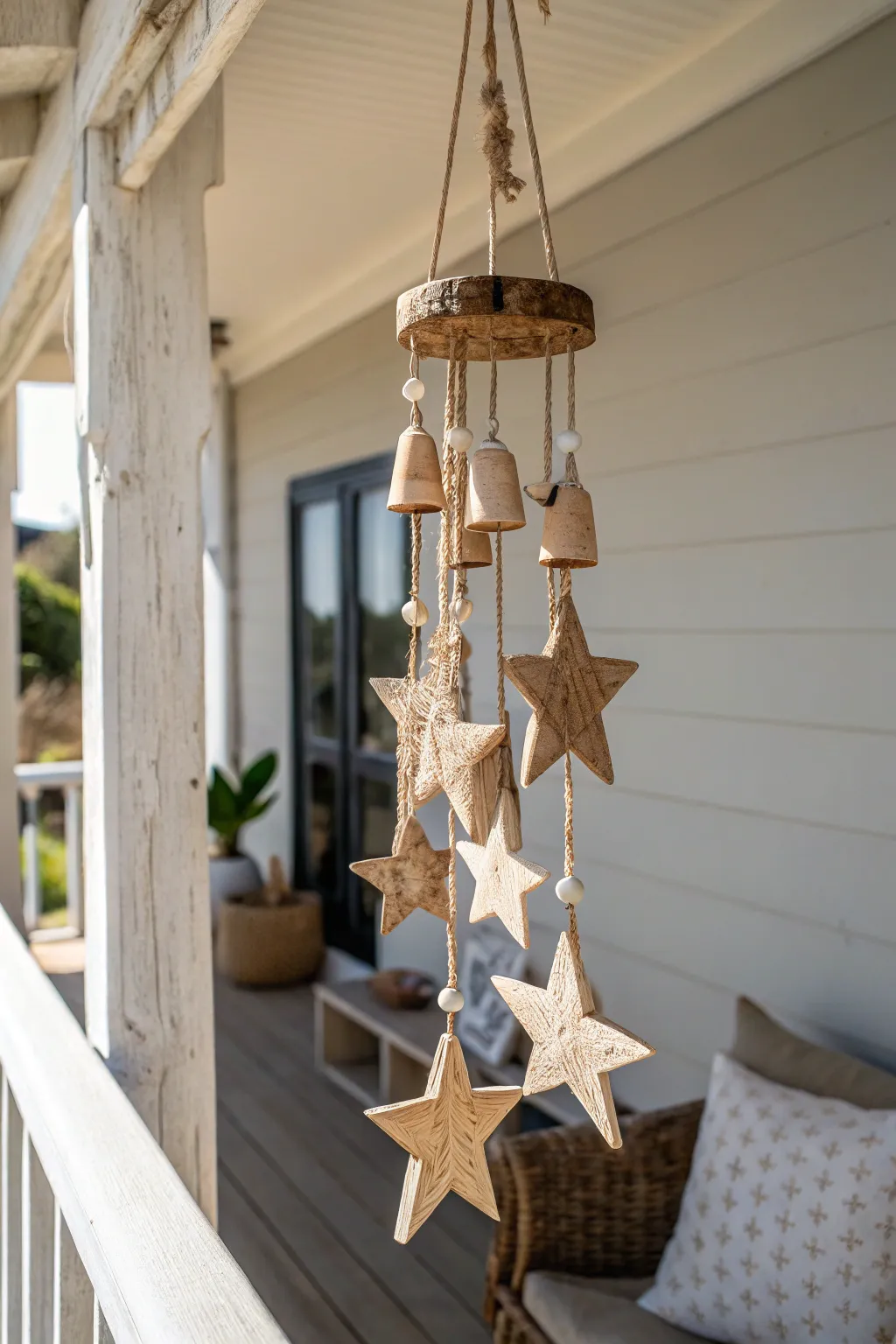 Embrace serenity with handcrafted wooden star wind chimes, perfect for your minimalist haven.