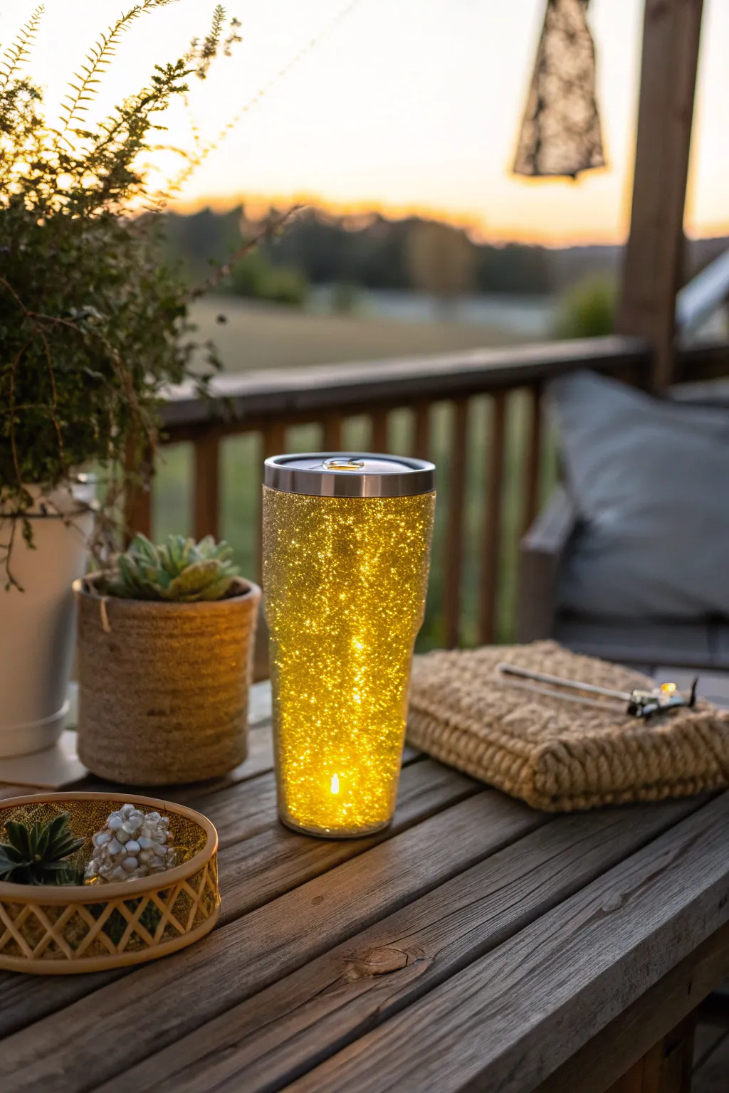 Embrace the warmth of a sunset with our luminous yellow glitter tumbler—your perfect evening companion.