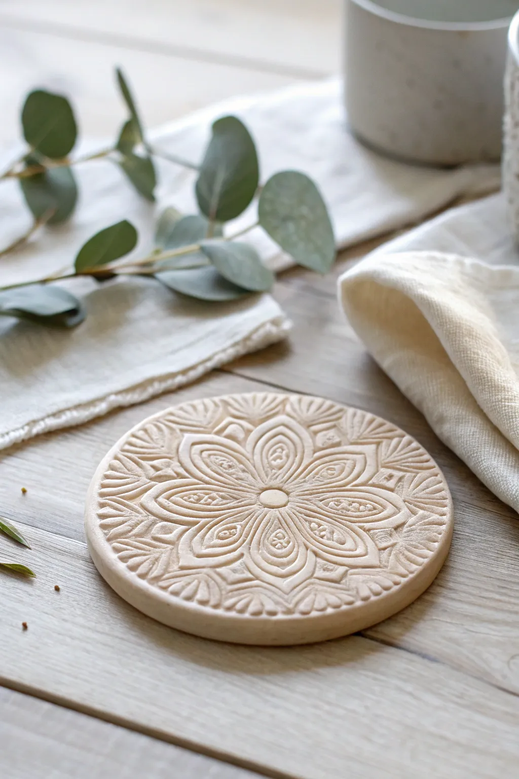 Elevate your coffee table decor with these beautifully crafted textured clay coasters. Perfect blend of simplicity and artistry!