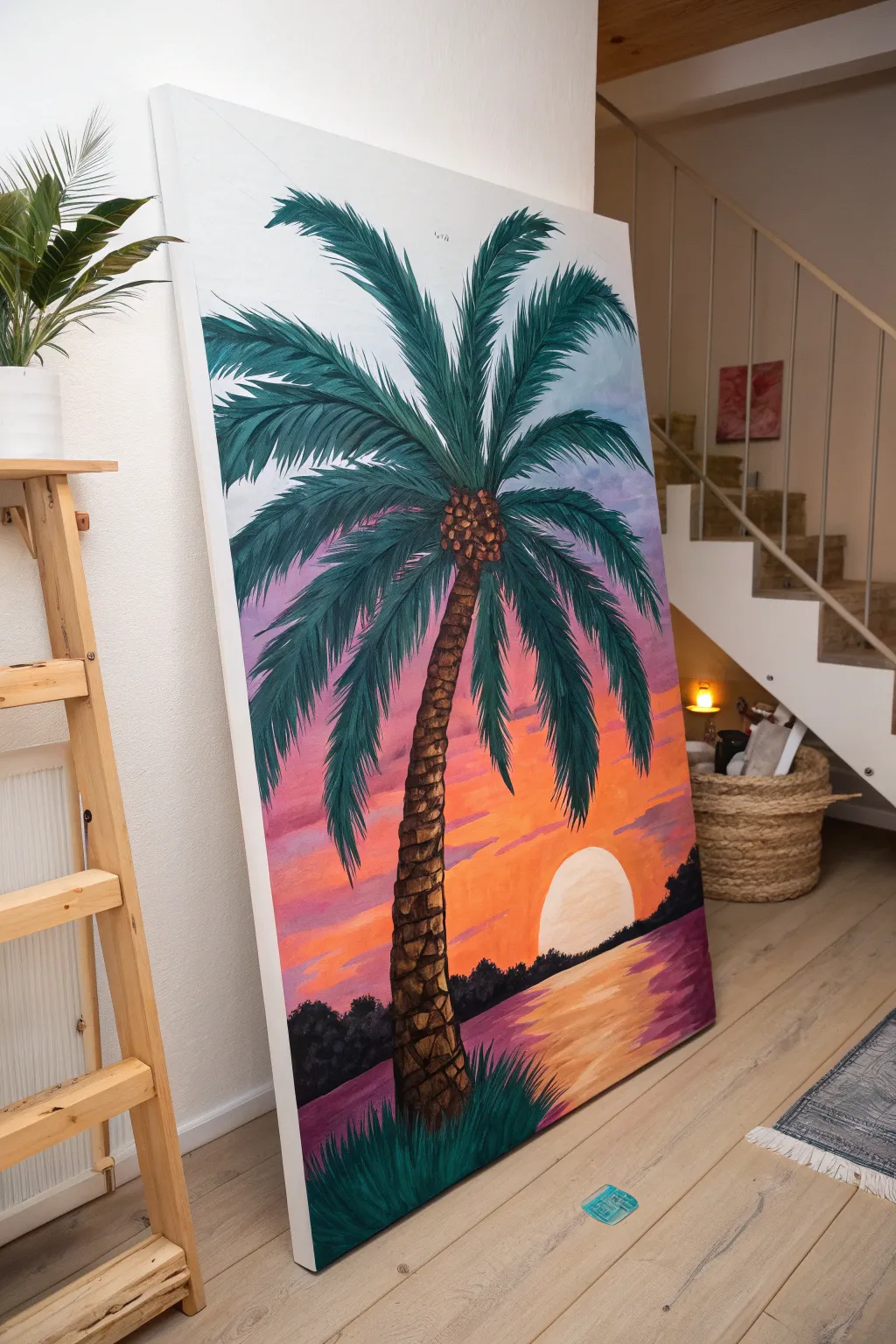 Escape to your Tropical Paradise with this stunning palm tree painting, a splash of vacation vibes for your home.
