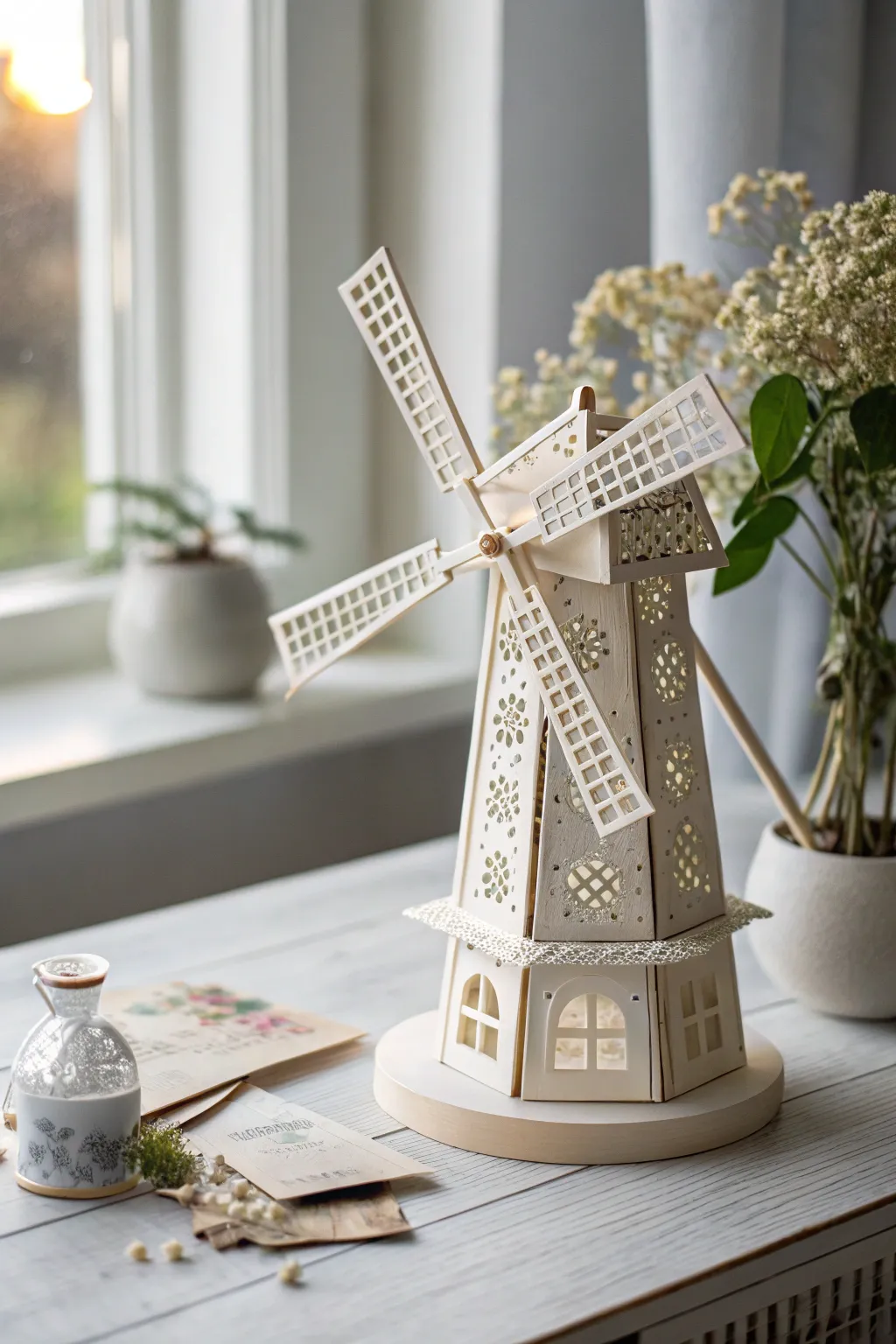 Capture the charm of Dutch landscapes with this exquisite paper windmill model.