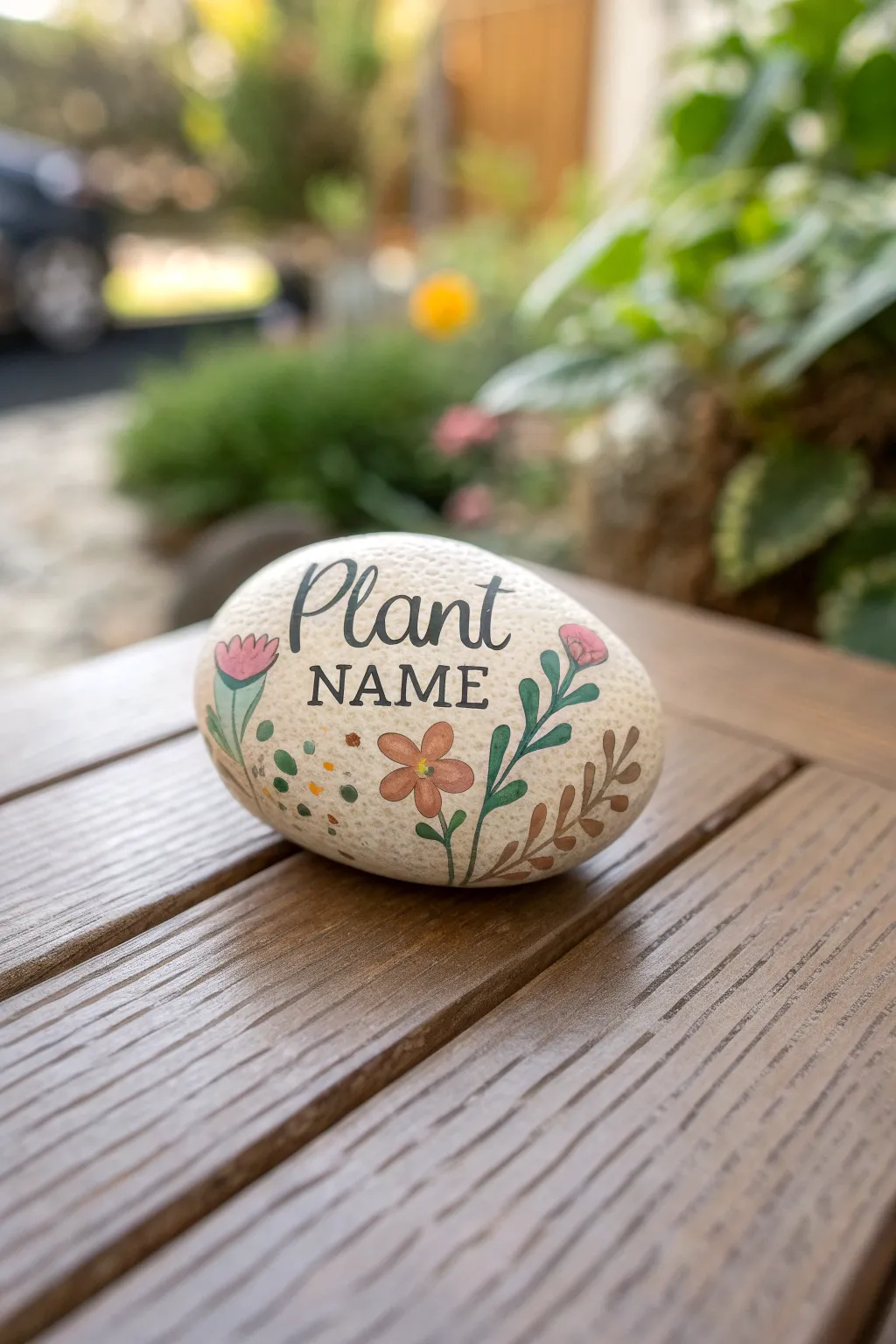 Transform your garden with handcrafted beauty — elegant painted rock markers for a touch of nature-inspired artistry.