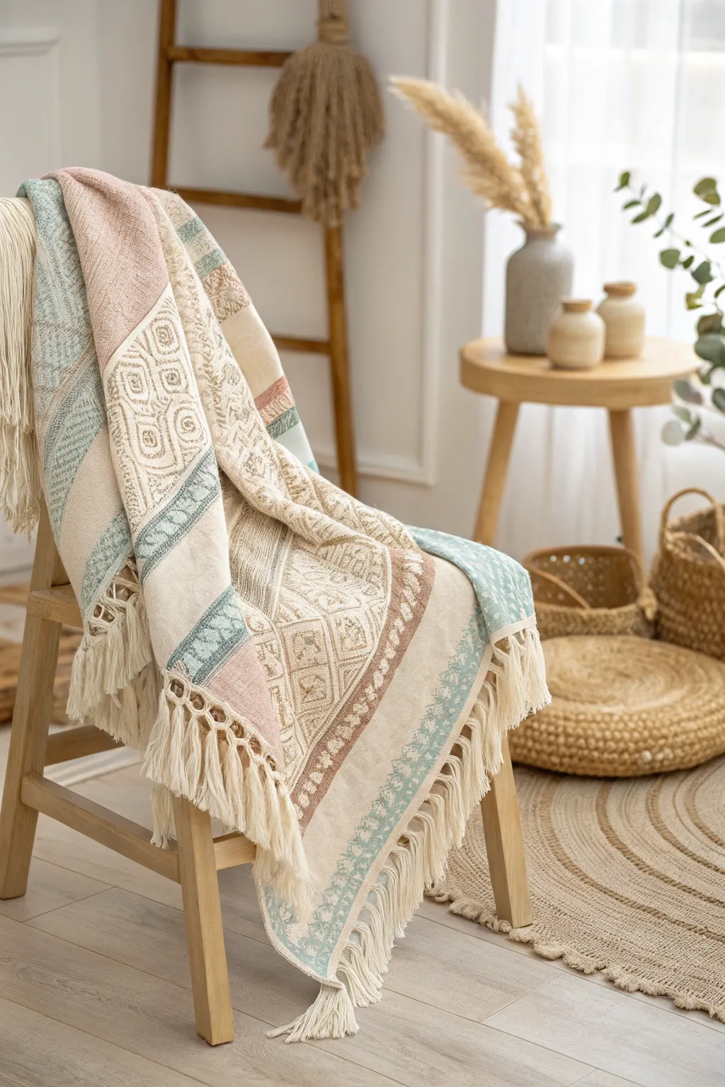 Wrap your little one in boho bliss with this charming, handcrafted baby blanket.