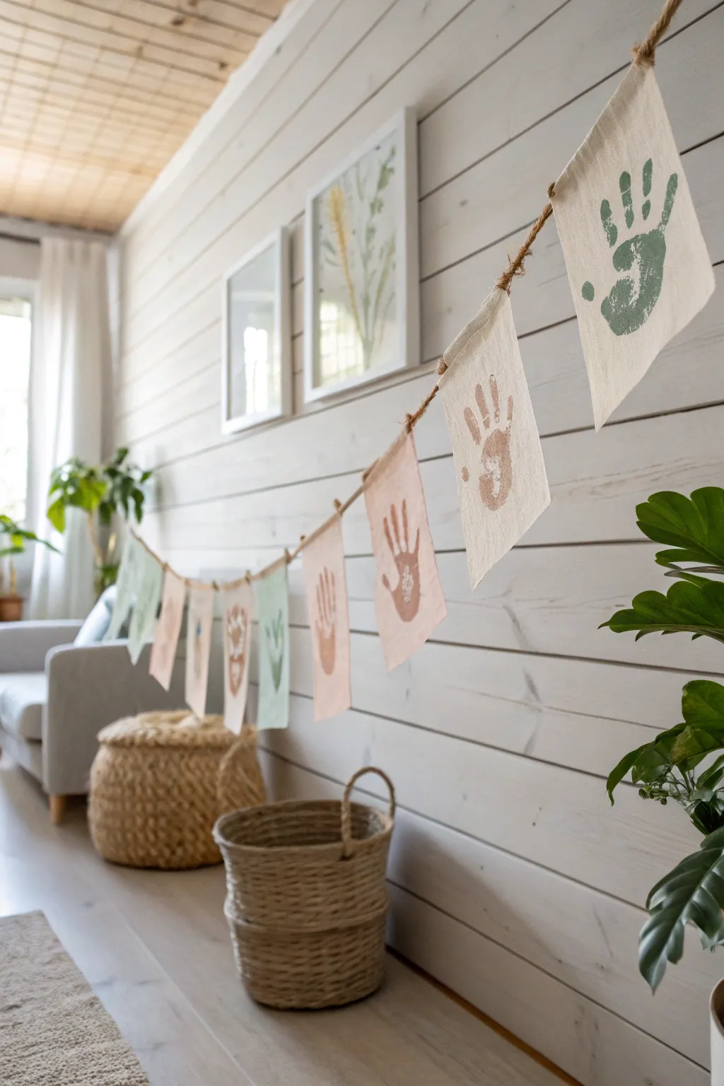 Add a touch of joy and warmth to your home with a handcrafted baby handprint garland. Perfect for a minimalist holiday decor!
