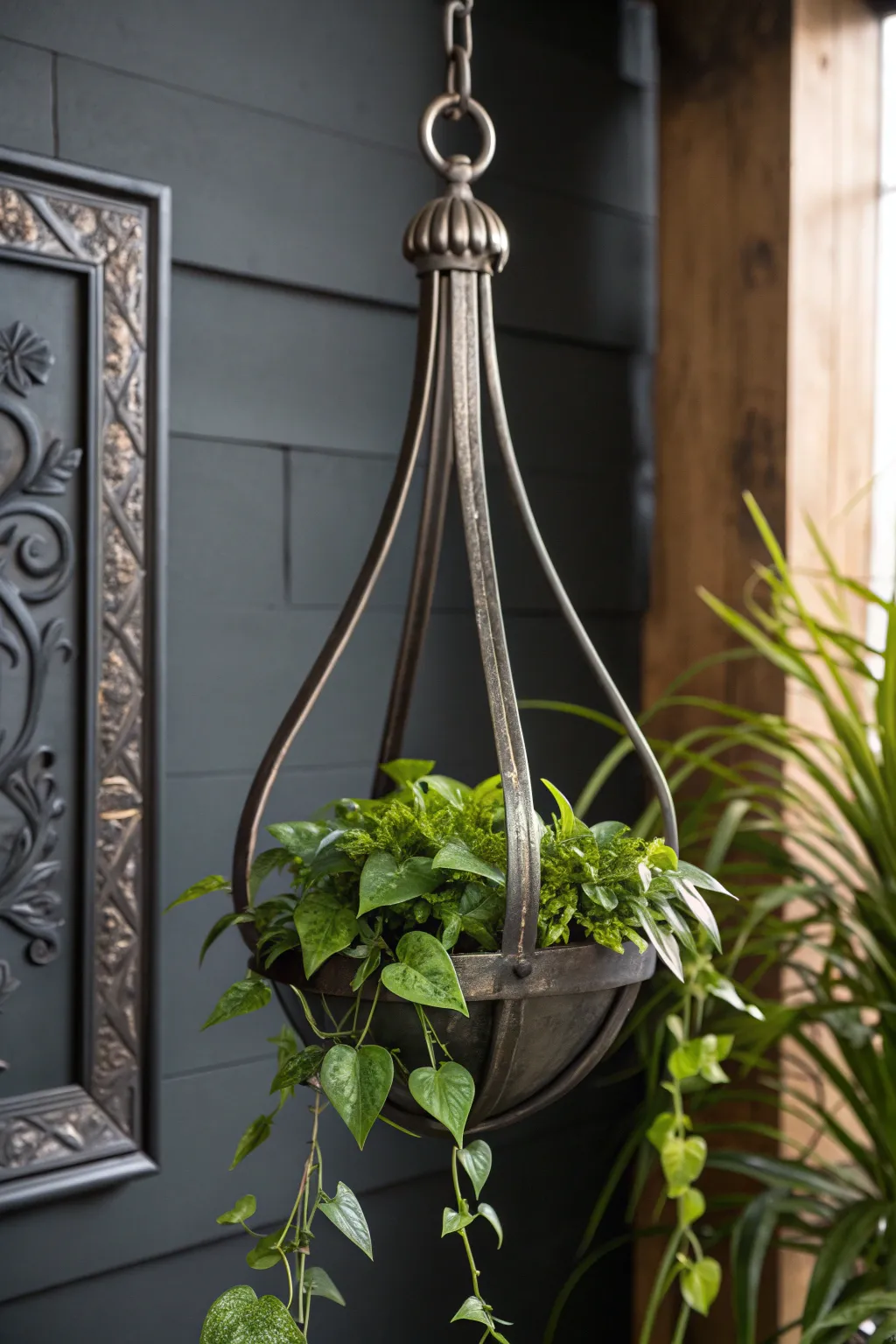 Elevate your greenery with industrial chic: Handcrafted metal plant hangers for the modern home.