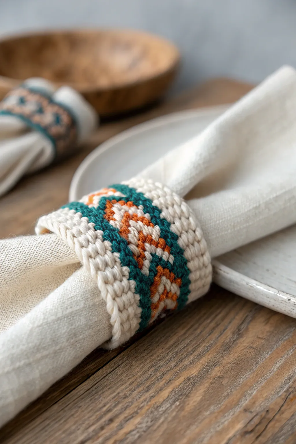 Elevate your table setting with these stunning, handcrafted knit napkin rings - where simplicity meets bold elegance.