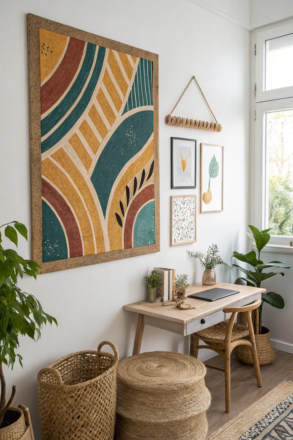 Elevate your space with a touch of artistry. This abstract-patterned cork board is where functionality meets bold beauty.