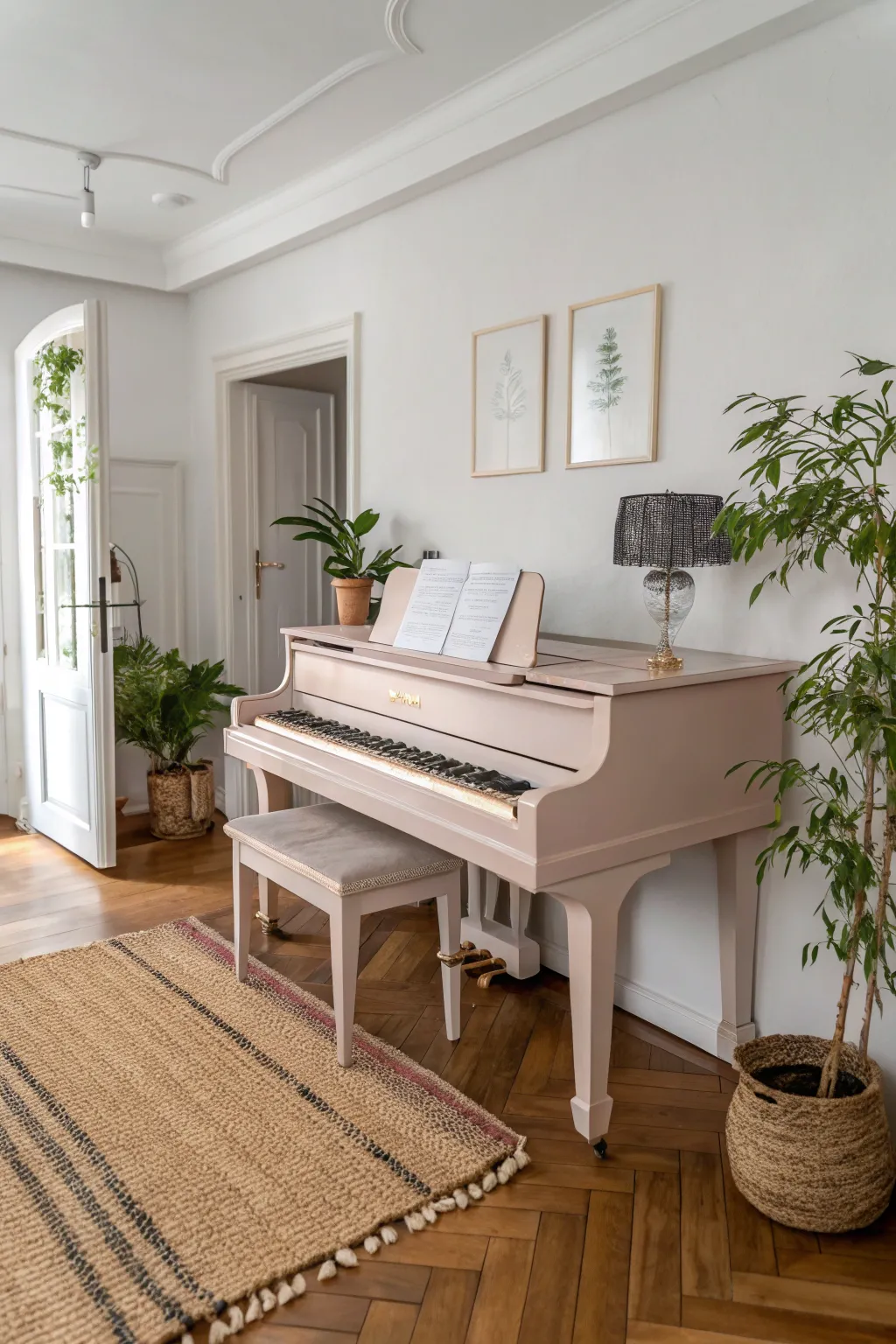 Embrace the art of subtlety with a beautifully painted neutral piano, perfect for any decor style.