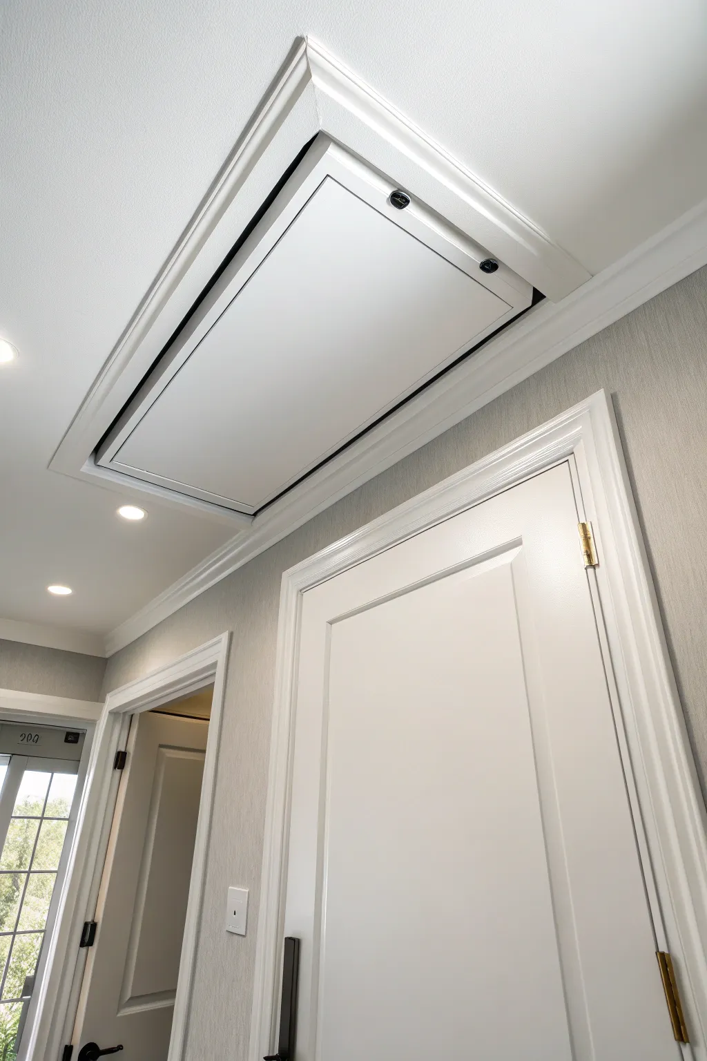 Elevate your space with a minimalist magnetic closure attic door for a clean, modern look.