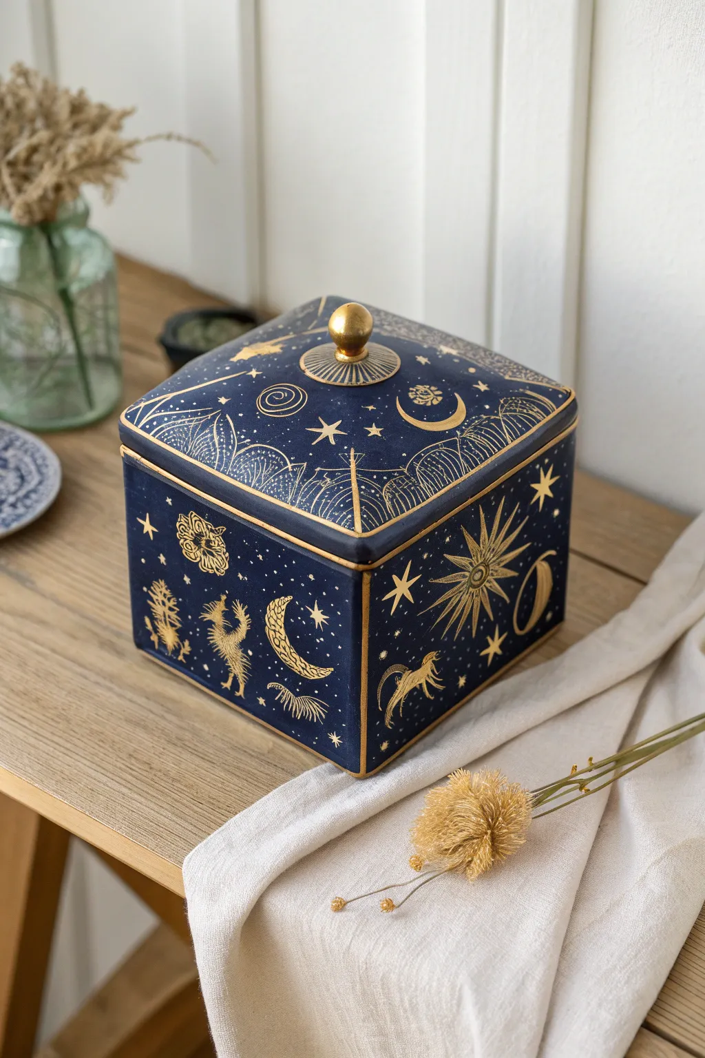 Unlock the magic of the cosmos with this enchanting ceramic box, a perfect blend of mystery and minimalist elegance.