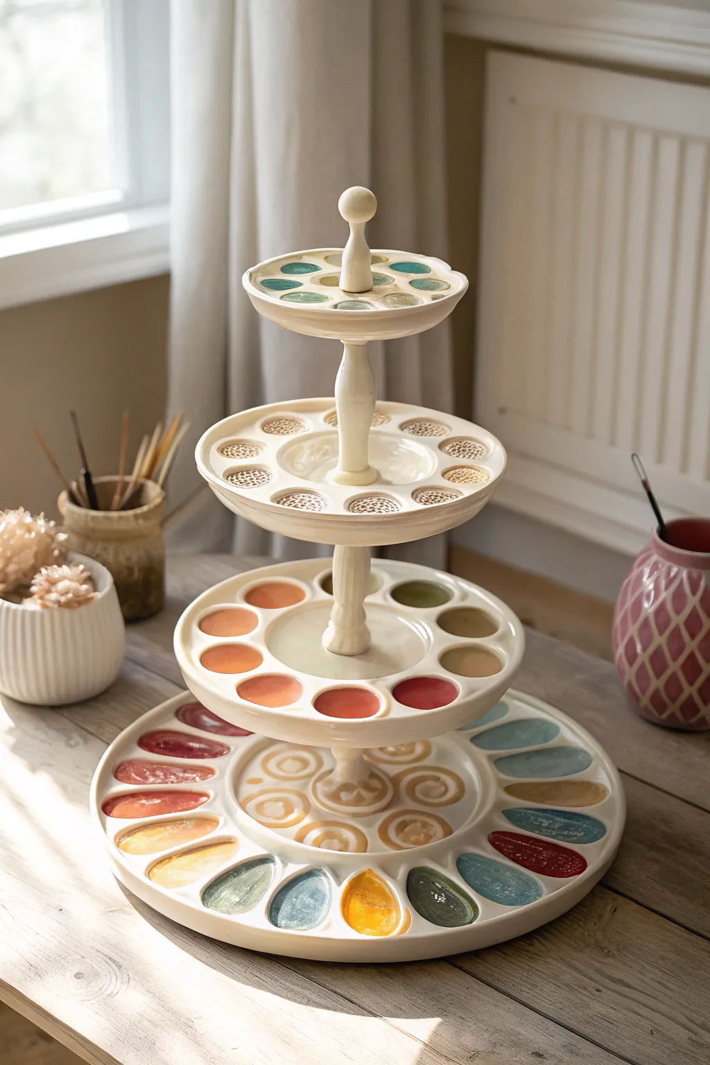 Elevate your artistry with a layered ceramic palette—where functionality meets beauty.