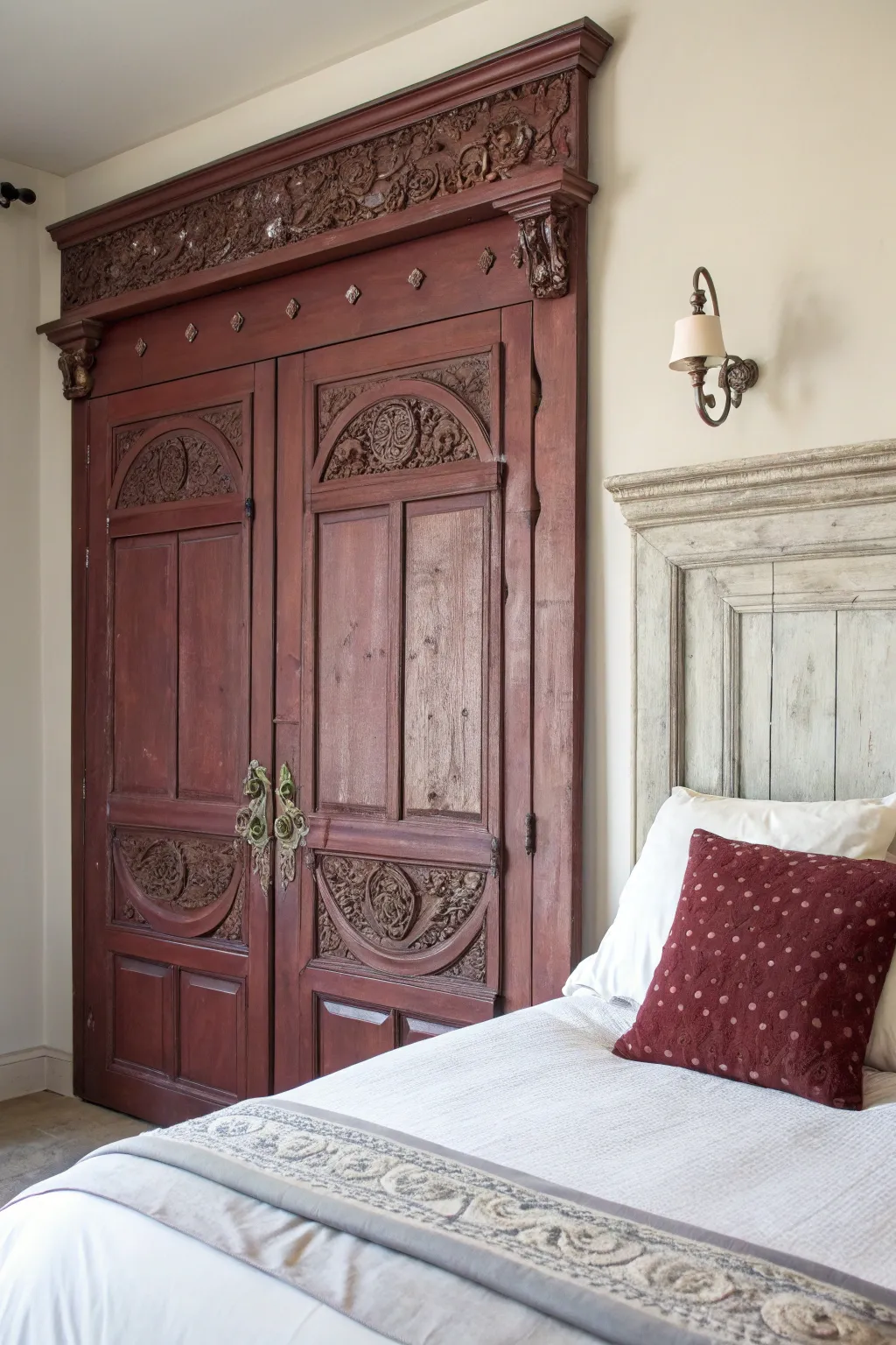 Transform your bedroom with a bespoke chalk-painted headboard, merging minimalist elegance with boho flair.