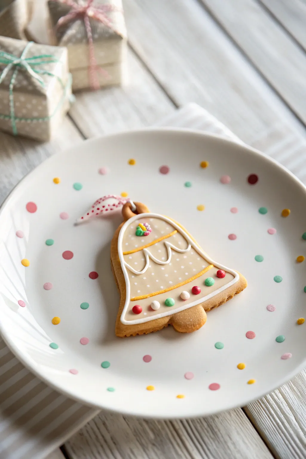 Add a whimsical touch to your holiday treats with these charming polka dot bell cookies!