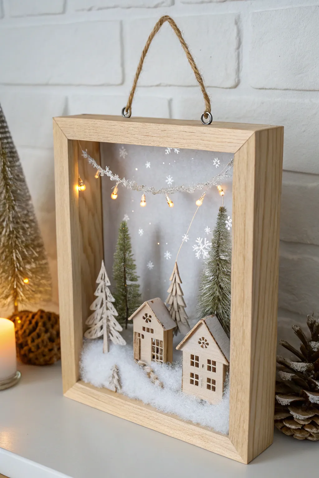 Transform your entrance into a magical winter escape with this charming shadow box door hanger.