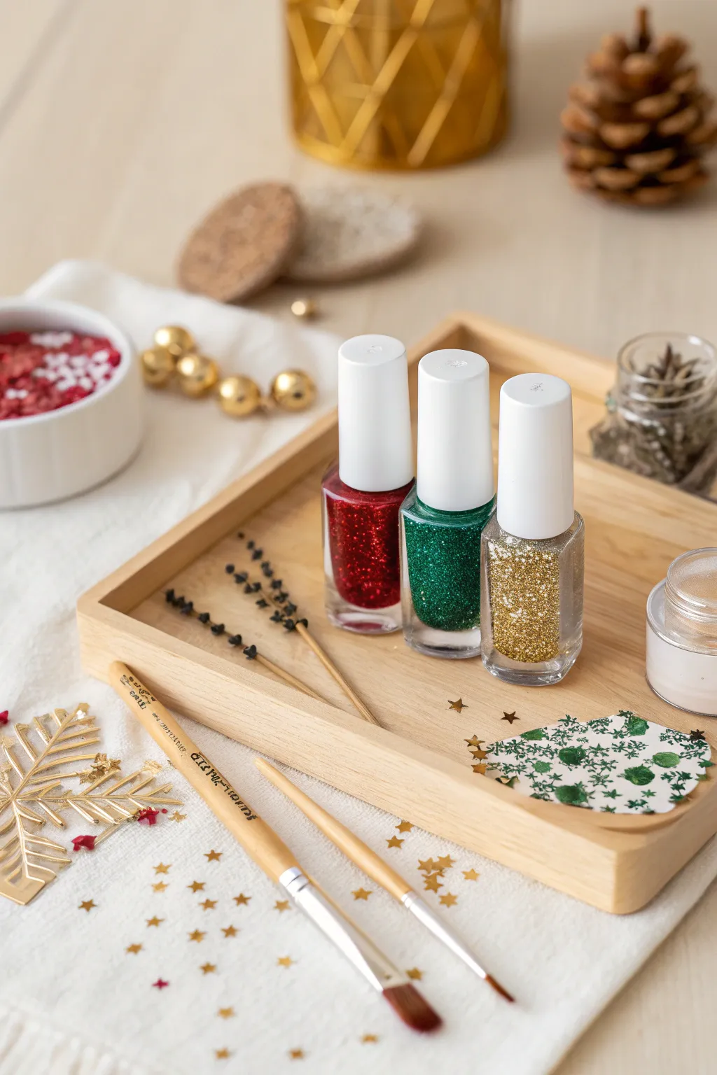 Glam up your holiday look with a chic and festive nail art kit. Perfect for adding a touch of sparkle to your celebrations!
