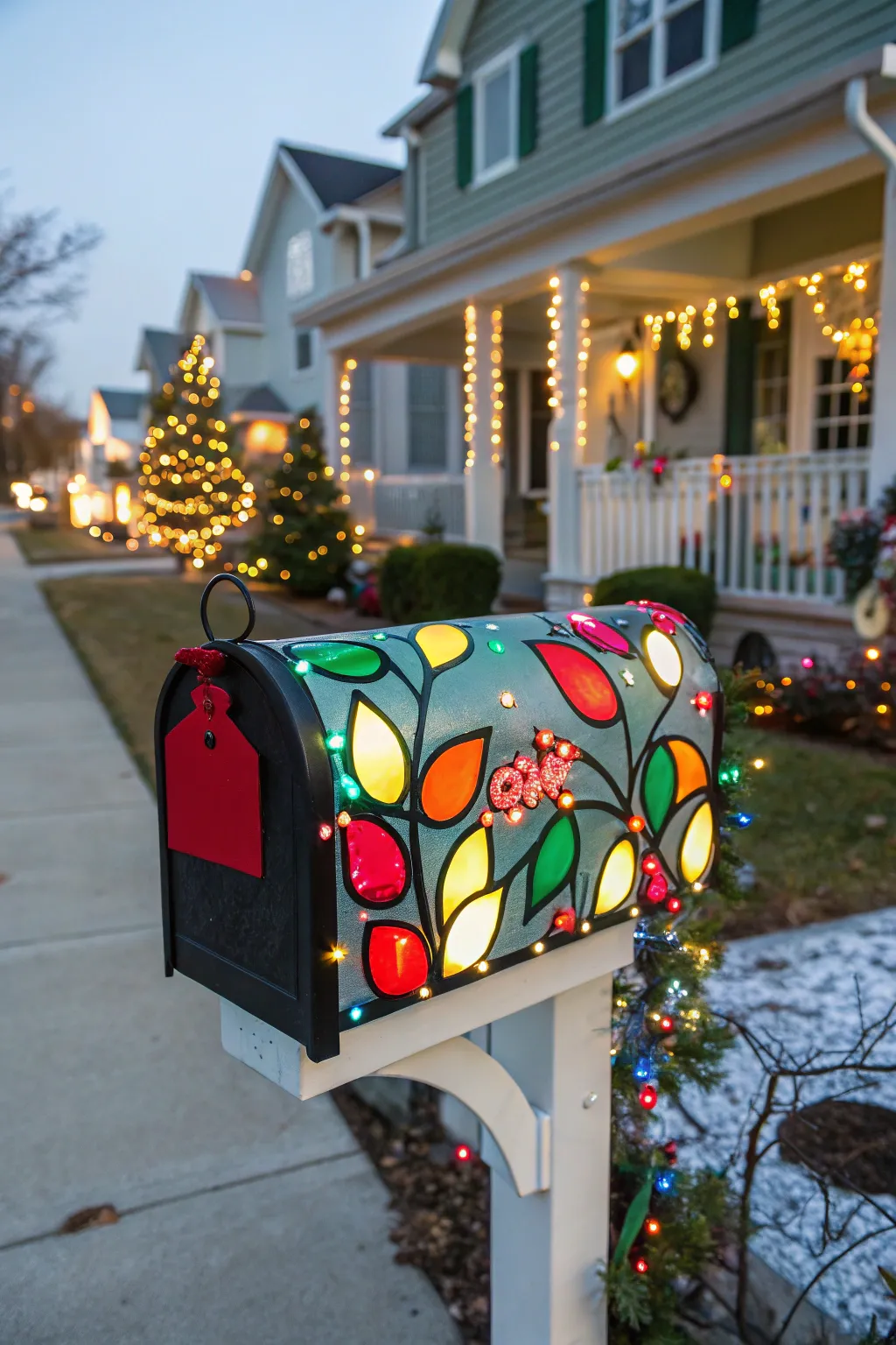 Add vibrancy to your decorations with a multicolor lights mailbox cover.