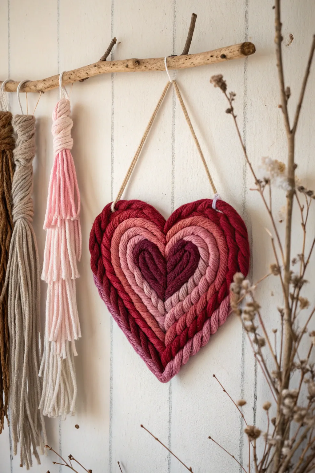 Add a touch of heartfelt elegance to your home with this woven heart wall hanging.