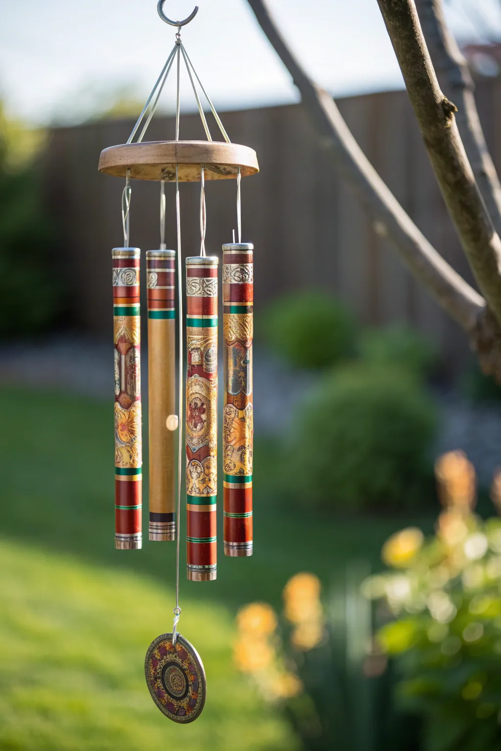 Elevate your garden with an artful touch: handcrafted cigar band windchimes.