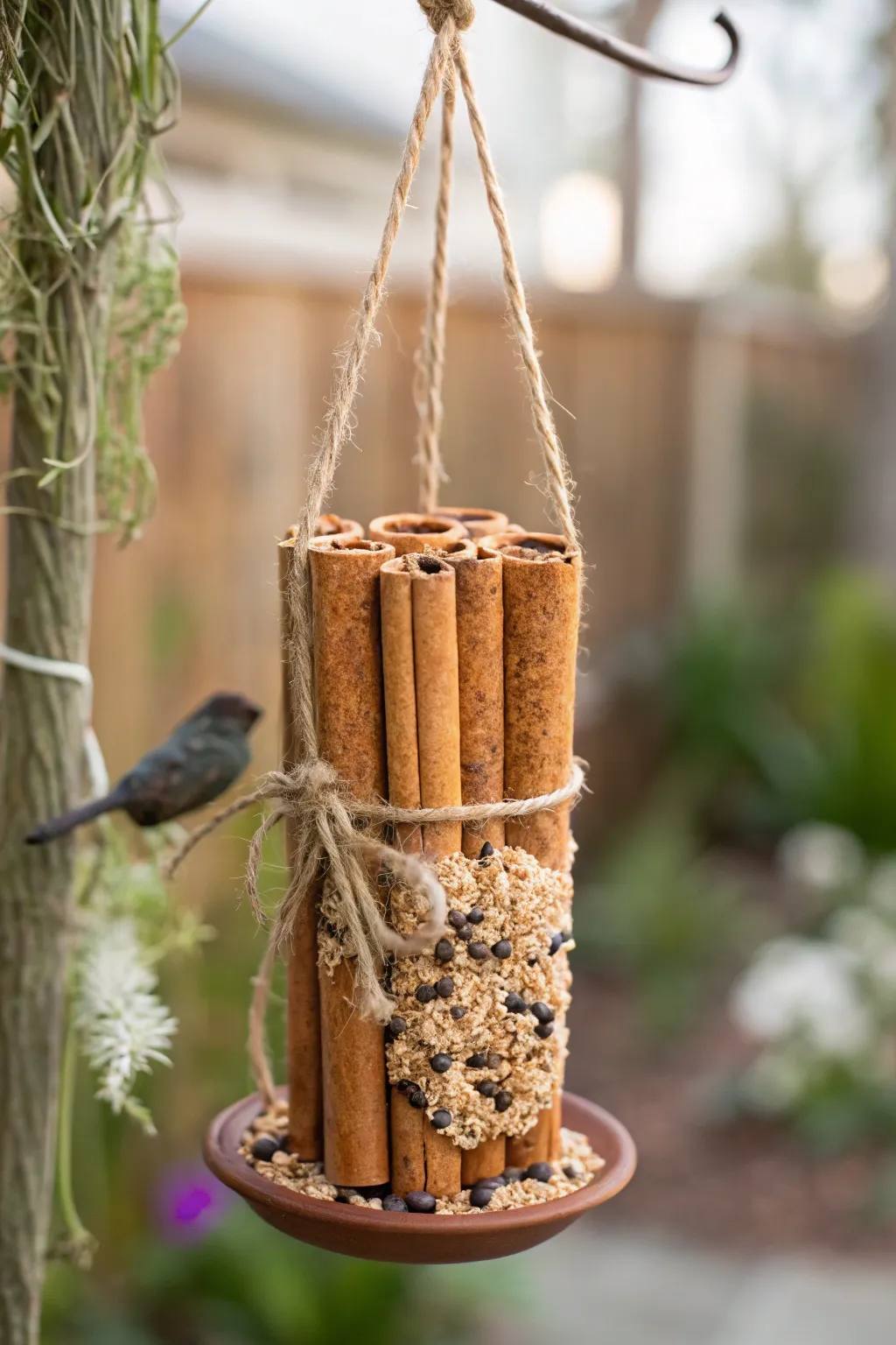Invite nature in with this charming cinnamon stick bird feeder, a perfect blend of minimalist design and boho charm.