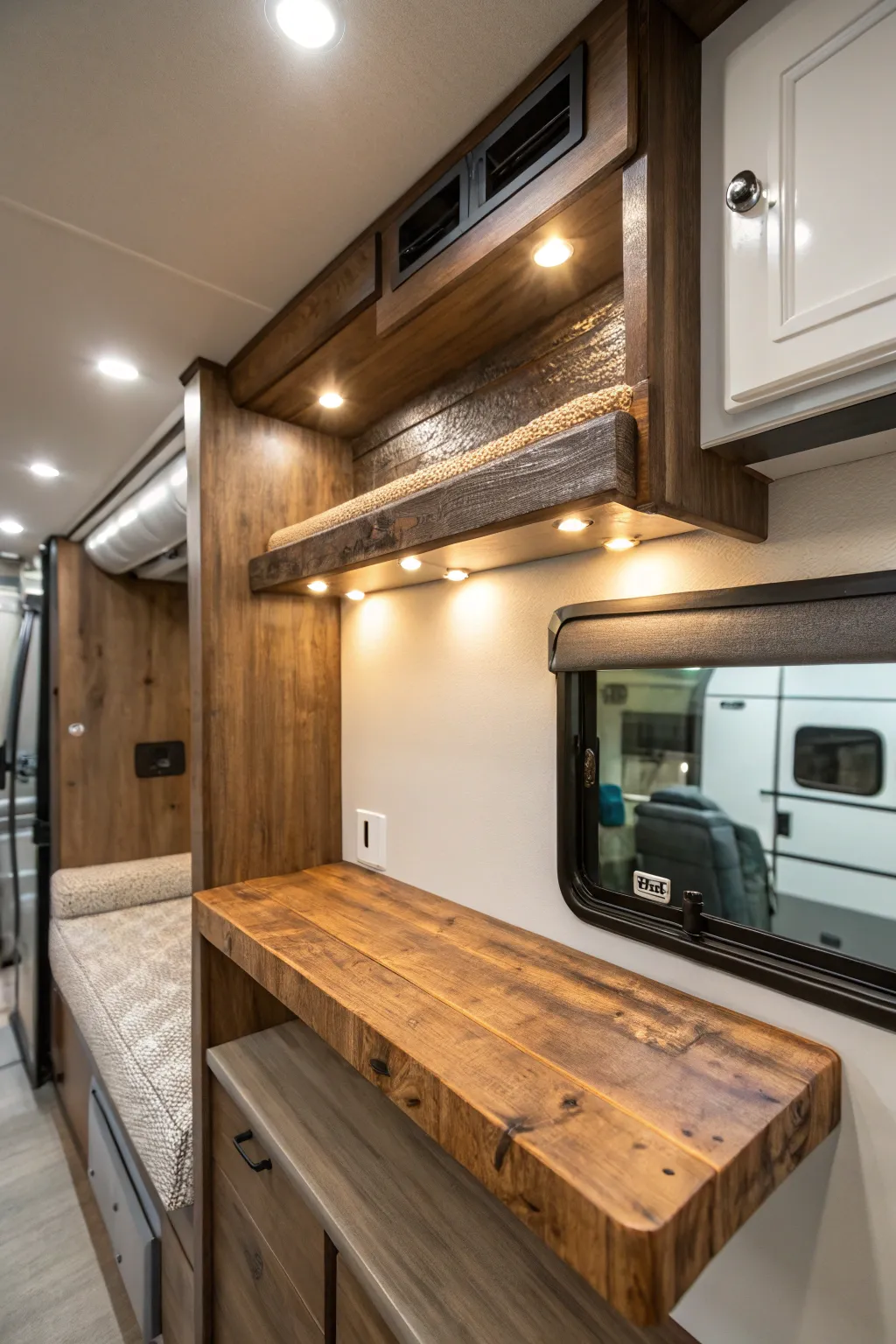 Transform your RV with the timeless allure of reclaimed wood accents.