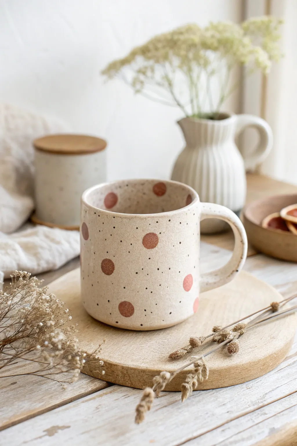 Add a little playfulness to your morning ritual with this charming polka dot mug, where simplicity meets whimsy.