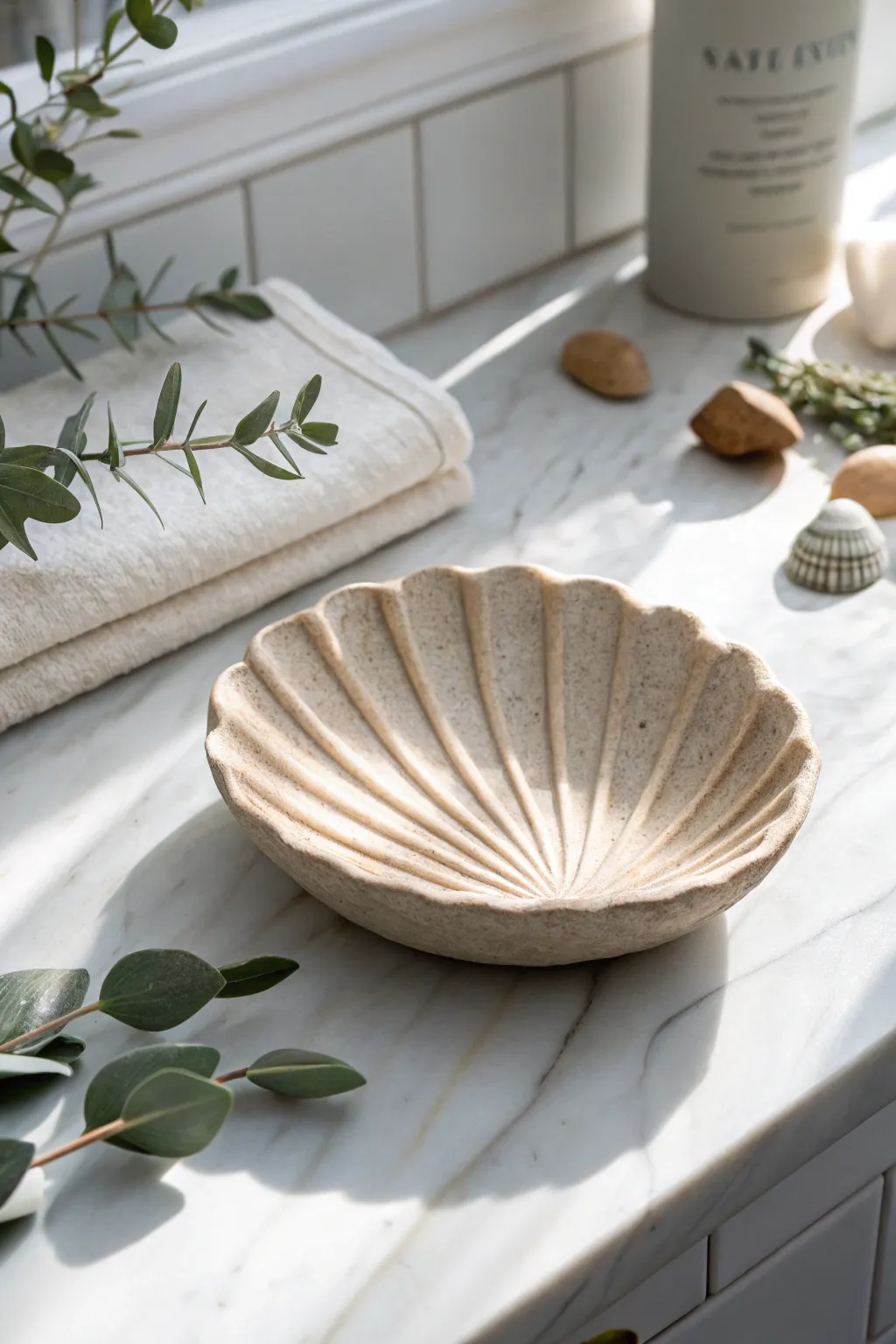 Elevate your bathroom decor with a handcrafted seashell-inspired clay soap dish—where elegance meets simplicity.