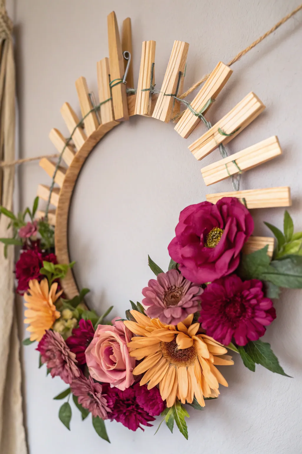 Embrace eternal spring with a silk flower wreath—an elegant blend of minimalism and bold colors.