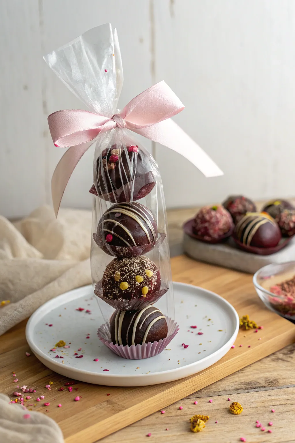 Indulge in the art of gifting with these whimsical cocoa bomb towers, perfect for a touch of sweet elegance.